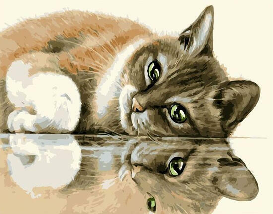Картина по номерам 40x50 Милая кошечка и её отражение