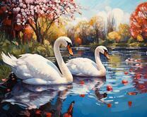 Лебеди в осеннем пейзаже