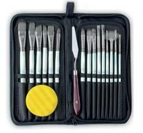 Без бренда «Коробка 50 шт.: Набор кистей для рисования в чехле, премиум набор (15 нейлоновых кистей, 1 мастихин) белые» в Череповце