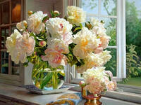 Без бренда «Ваза с букетом белых пионов у окна» в Череповце в интернет-магазине  Без бренда «Ваза с букетом белых пионов у окна» в Череповце