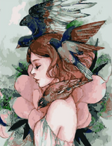 Без бренда «Девушка с большим цветком и птицы» в Череповце в интернет-магазине  Без бренда «Девушка с большим цветком и птицы» в Череповце