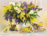 Без бренда «Букет из мимозы и колокольчиков в вазе» в Череповце в интернет-магазине  Без бренда «Букет из мимозы и колокольчиков в вазе» в Череповце