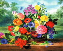 Яркие летние цветочки в плетёной корзинке