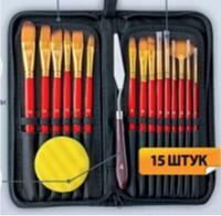 Без бренда «Коробка 50 шт.: Набор кистей для рисования в чехле, премиум набор (15 нейлоновых кистей, 1 мастихин) красные» в Череповце