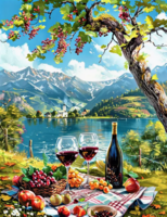 Без бренда «Винный натюрморт с бокалами, бутылкой вина, фруктами и ягодами» в Череповце